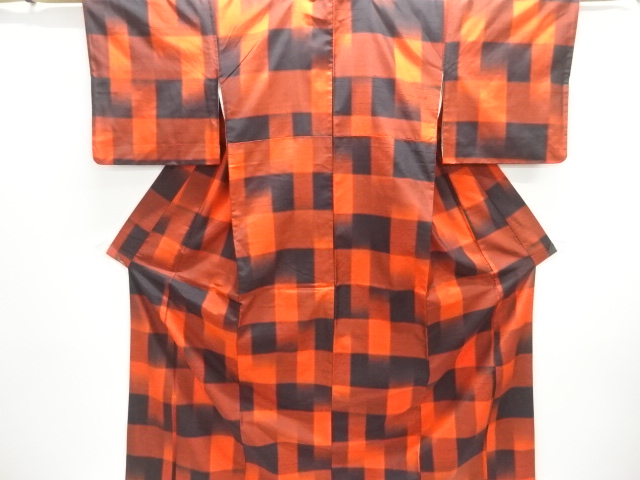 市松模様織り出し手織り節紬着物アンサンブル